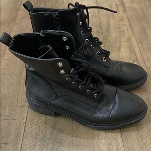 American Eagle Outfitters Black Combat Moto Boots Lace-Up Design
